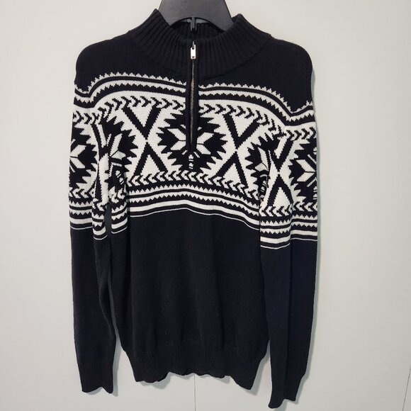 urban pipeline Other - Urban Pipeline Men's Black/ White Aztec Style Long Sleeve Pullover Sweater-Large